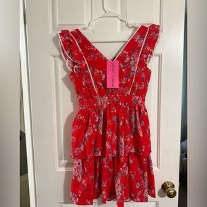 NWT Betsey Johnson Red Floral Ruffled Mini Dress size small